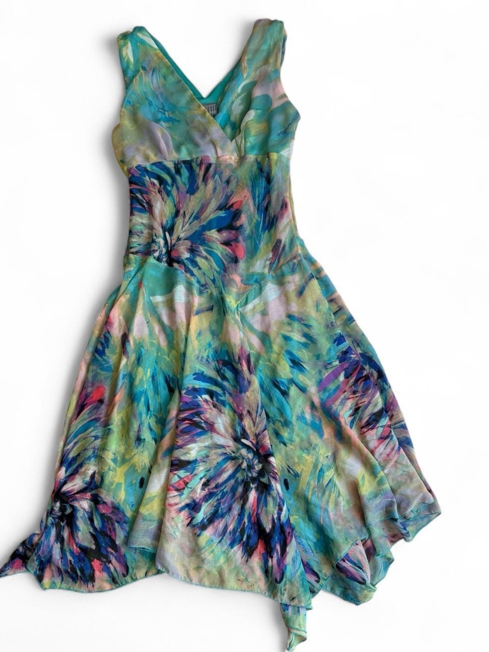 Rabbit Rabbit Rabbit Teal Multi-Color Asymmetrical Floral Dress